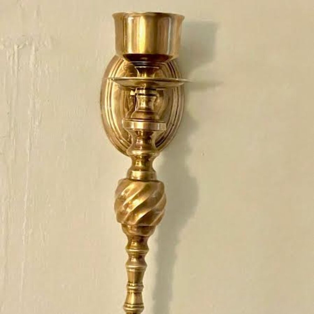 Pair of Vintage Gold Brass Wall Sconce  Candle Holder, Taper Candle Wall Decor - Picture 5 of 14